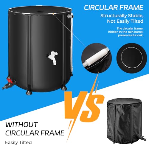 Rain Barrels to Collect Rainwater from Gutter - Portable Water Storage Tank Water Barrel Rainwater Collection System Rain Catcher Include Filter Two Spigots and Overflow Kit (53 Gallon, Black)