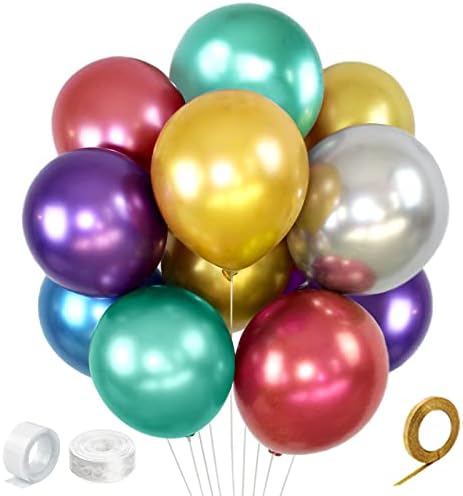 Colorful Party Balloons 12inch, 100Pcs Thickened Assorted Color Metallic Latex Balloons for Wedding Birthday Baby Shower (Multi)