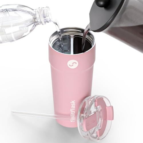 Splitflask Stainless Steel Insulated Tumbler Cup with Straw & Sip Lid – Dual Drink 30oz Travel Mug for Hot & Cold Beverages, Leak-Resistant Coffee & Water Cup for Car, Gym, Work – BPA Free