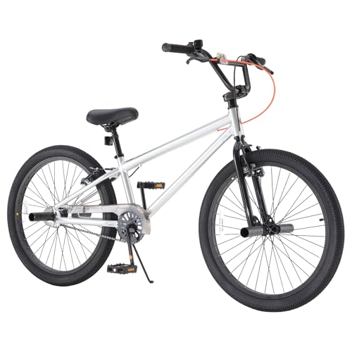 Image of RoyalBaby Kids BMX Bike 20 24 Inch, Professional Aluminum (Silver) or Sturdy Steel (Red /Black), Freestyle Street Bicycle for Beginners & Advanced Riders, Easy Assembly