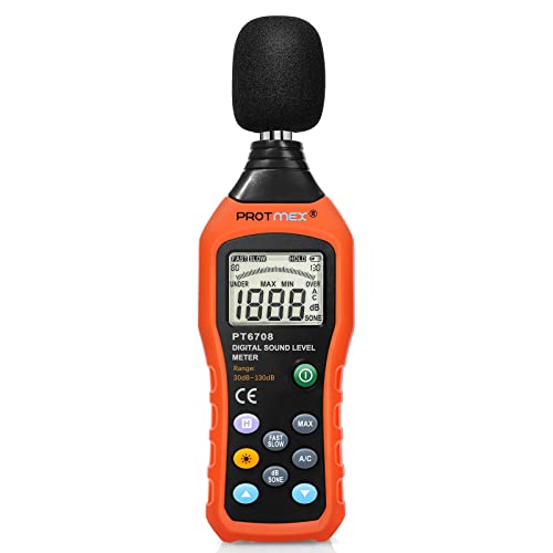 Protmex PT6708 Sound Level Meter Digital Sound Level Meter Reader Measurement Range 30-130 dBA Accuracy 1.5dB Noise Meter with Large LCD Screen Display Fast and Slow Selection