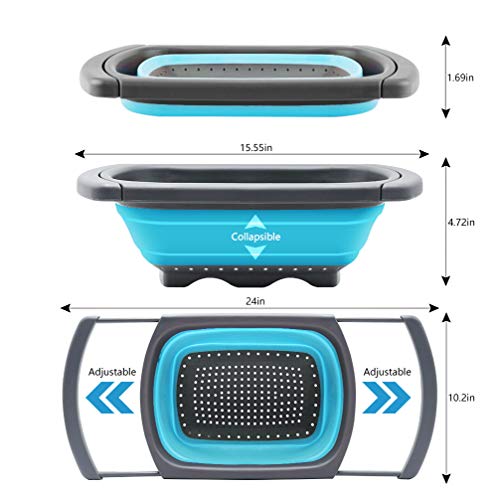 Qimh Collapsible Colander Set Of 3-2 Pc 4 Quart And 1 Pc 6 Quart Over The Sink Colander - Food-Grade Sturdy Plastic Base - Round Space-Save Silicone Kitchen Foldable Food Strainer #TOP2