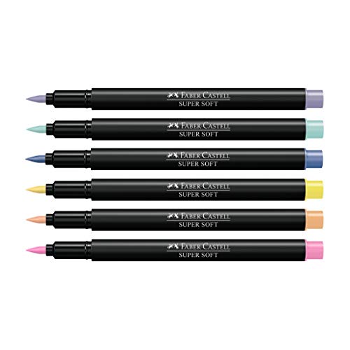 Caneta Ponta Pincel, Faber-Castell, Supersoft Brush, 6 Cores Pastel