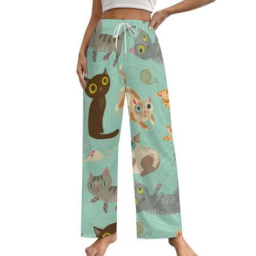 Pantalon de pyjama femme avec poches bas de nuit chats contre le froid S