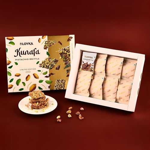 Image of Loyka Kunafa Pistachio Brittles (7 pcs) & Almond Brittle Gold (1 pc) - Premium brittle with Caramel, Pistachio & Kunafa Crunch