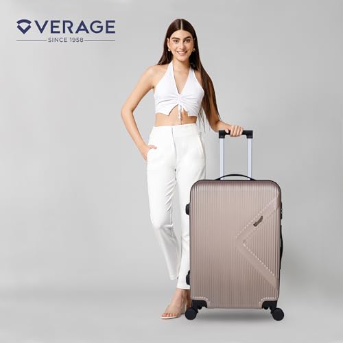 Image of ACEPACK Brampton 56 cms Champagne Hard Sided Cabin Size Luggage Trolley Bag for Travel Suitcase with 8 Spinner Wheels for Men and Women,