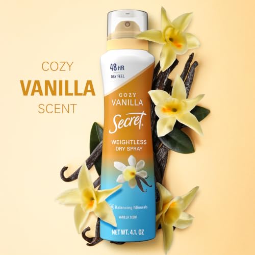 Secret Dry Spray Antiperspirant Deodorant for Women, 48hr Weightless Sweat & Odor Protection, Gentle on Skin, Cozy Vanilla Scent, 4.1 oz (Pack of 3) - image 8