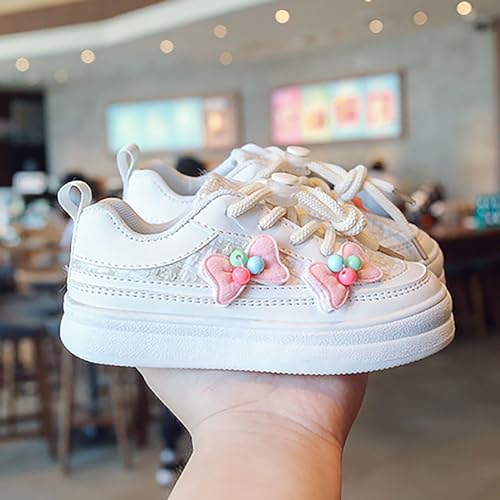 Girls Sneakers Bow Flower Decoration Soft Bottom Board Shoes with Lace Up Buckle for Toddler Little/Big Girls Kids3