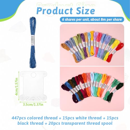 Image of 447 Skeins Embroidery Floss 30 Skeins White & Black Cross Stitch Threads Rainbow Color Embroidery Thread with 20 Pieces Floss Bobbins