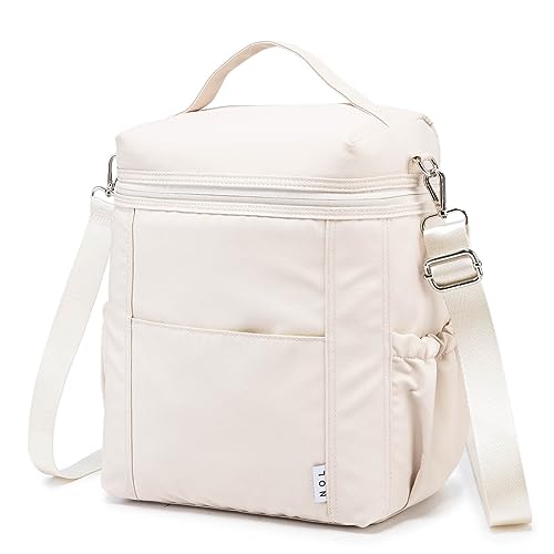 Image of NOL Natural Organic Lifestyle Insulated Lunch Bags for Women Cooler Bag Lightweight Nylon Waterproof Lunch Box For Work (Cream, Large)