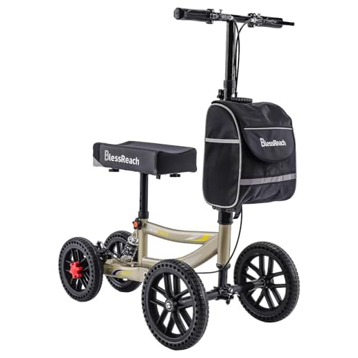 Knee Scooter, 136.1 kg Capacity, 33.0 cm Big PU Seat, Disc Brake Knee Walker, All Terrain Foldable Knee Scooter Walker with Bag for Foot Injuries, Compact Crutches Alternative (Champagne)