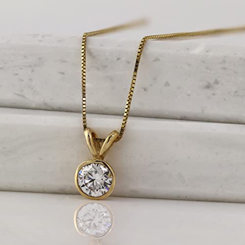 1/2 to 3 1/2 Carat Round Moissanite Solitaire Pendant Necklace for Women in 14k Gold on Adjustable 16 to 18 Inch Chain (J-K, TGW, 5 to 10 mm) Spring Ring Bezel-Setting by Diamond Wish2