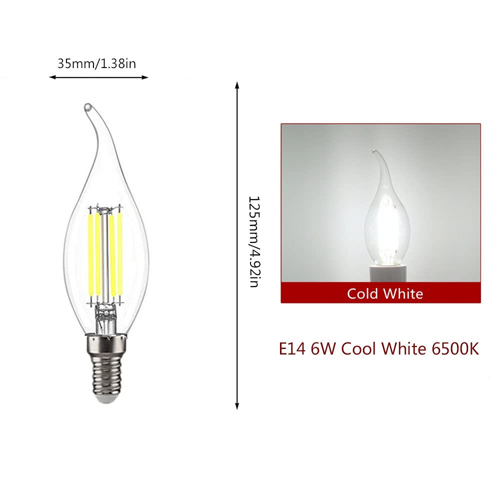 Lampadine LED E14 A Candela 6W – Luce Bianca Fredda 6500K – Confezione Da 6 – Stile Vintage