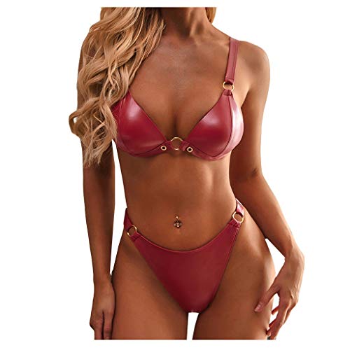 WENOVL Trajes de baño para Mujer 2020,Conjunto de Bikini de Sujetador Push-up Sexy de Cuero para Mujer Traje de baño Traje de baño Cover
