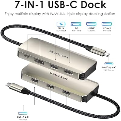 Laptop Docking Station, WAVLINK Triple 4K Docking Station with Dual HDMI, DP, 100W PD in, 3 USB-A2.0 for Wireless Device, Compatible with Dell/HP/Lenovo etc, Windows Systerm Computer Only