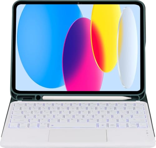Image of RTSY Keyboard case for iPad A16 (11th) & 10th Gen with Multi Gesture Touchpad & 7-Color Backlit,Multi Viewing Angle,Pencil Slot,Magnetically Detachable Bluetooth Keyboard-Green /White