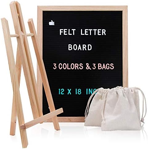 Changeable Letter Board with Letters, 12 x 18 Message Board with 748 Characters, Black Felt Board, Oak Wood Frame, Mounting Hook and 3 Free Storage Bag Perfect Gift