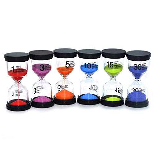 Reloj de arena con temporizador para niños, un juego incluye 1 minuto, 3 min, 5 min, 10 min, 15 min, 30 min Cover