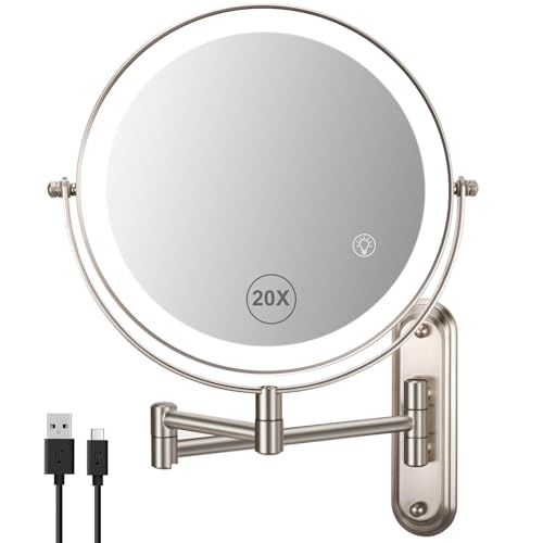 Miroir Maquillage Mural 1x/20x Grossissement 8.5" Double Face, Nickel Brossé
