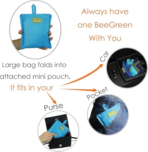 Image of BeeGreen Rolled Up Grocery Bags Reusable Shopping Bags Foldable for Groceries