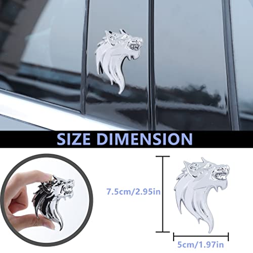 Image of 2pcs Cool Wolf Head Car Side /Rear /Front Decorations Badge Emblem 3D Self-Adhesive Nameplate Sticker for Car (Silver)