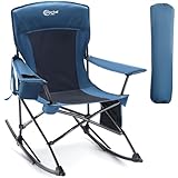PORTAL Outdoor Rocking Chair Camping Folding Portable Rocker with Cup Holder Side Pocket Carry Bag, Support 350LBS (Midnight Blue)