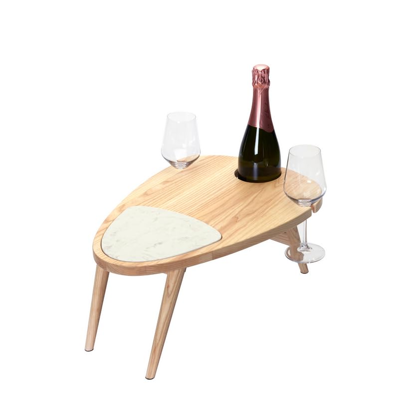Table de pique-nique portable en frêne naturel et marbre par Legnoart