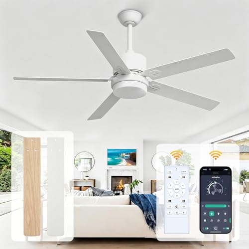 Image of Obabala Ceiling Fan with Light 60 Inch, DC Motor Ceiling Fan with Remote and APP Control, Dimmable LED Color Changing, Reversible Quiet Fan for Bedroom Living Room Indoor Outdoor, Modern