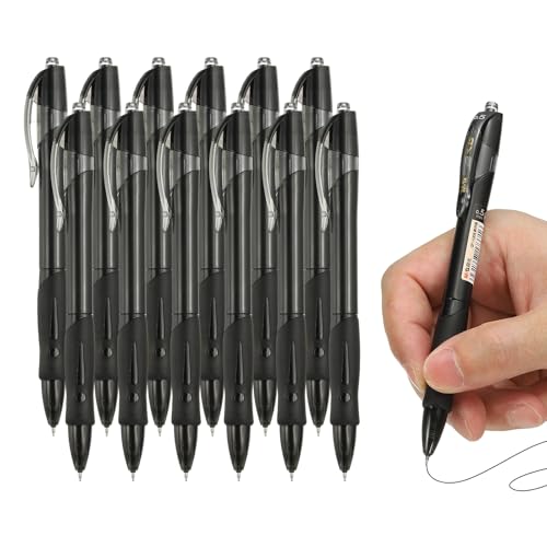 Pack de 12 bolígrafos gel 0.5mm tinta negra retráctiles miniatura 1