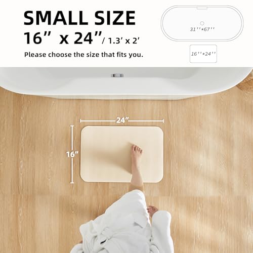 Bathroom Mat Quick Dry, Bathroom Rugs Non Slip Washable Thin Absorbent Bath Mat Fits Under Door Bathroom Floor Mat Perfect for Bath, Shower, or Sink 16"x24" Beige