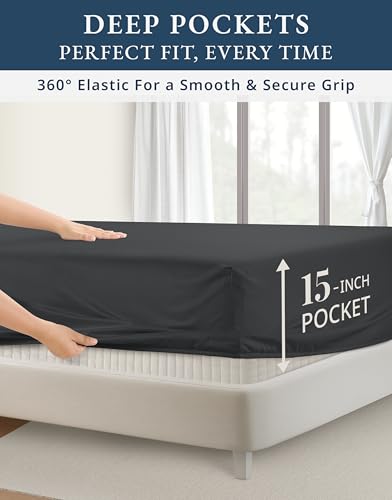 Image of LANE LINEN 100% Cotton Queen Sheet Set Sateen Weave - Moonless Night | Queen Size Cotton Sheets - 4-Piece Set, For Guests And Everyday Use, For A Silky Hotel-Style Bed, Luxe Sheen, Plush