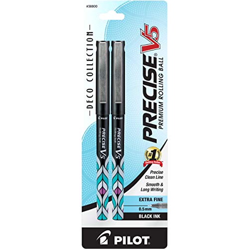 Pilot, Precise V5 Deco Collection, Capped Liquid Ink Rolling Ball Pens, Extra Fine Point 0.5 mm, Black, Pack of 2 - image 1