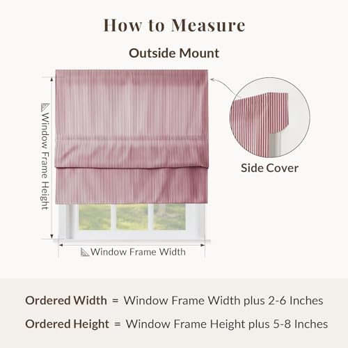 Image of TWOPAGES No Drill Cordless Farmhouse Ticking Stripe Roman Shades Roman Blinds for Windows, Custom Made Light Filtering Blackout Blinds Shades for French Door, Red Pinstripe, 1 Piece