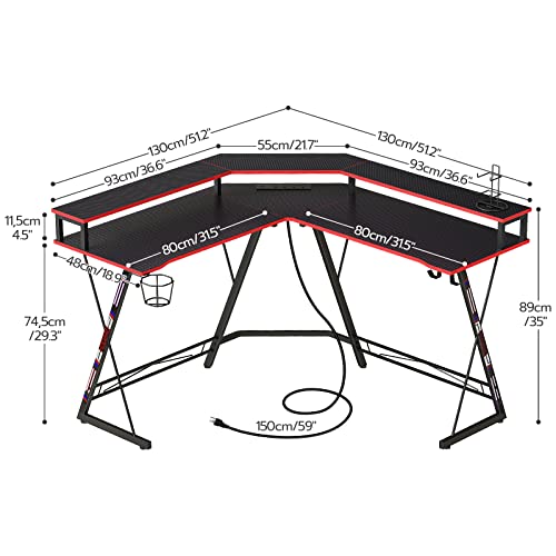 Hoobro L Shaped Gaming Desk With Led Music Rhythm Lights And Charging Station, Computer Corner Desk With Cup Holder, Headset Hooks, Home Office Desk With Large Monitor Stand, Black Bb130Uddn01 #TOP3