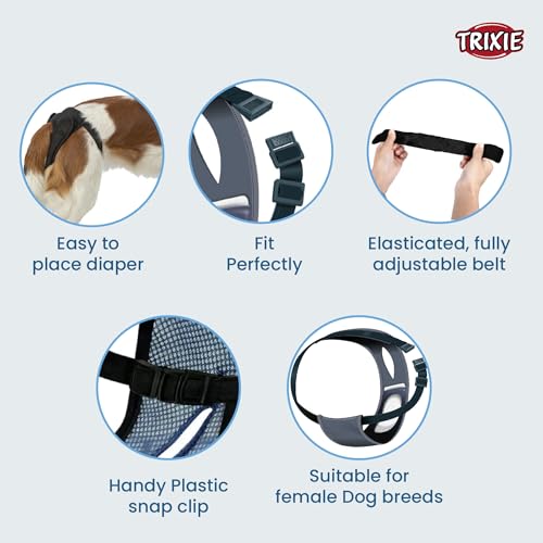 Trixie: - Protective Pants for Female Dogs | Designed for Dogs in The Season to Prevent Staining of Carpets & Other Fabrics | Handy Snap Clip Makes It Easy to Put On | Washable - XL: 60-70cm