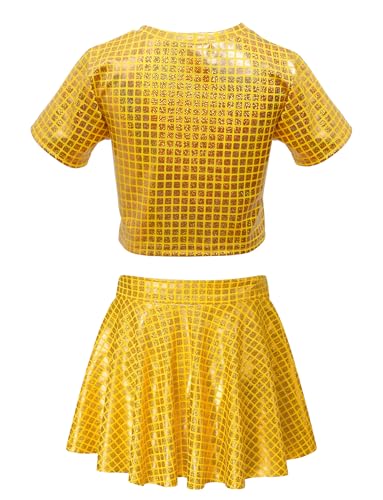 Image of Sequin Top for Girls with Shiny Skirt Disco 0utfit Metallic Dress Performance Kids 3-13T