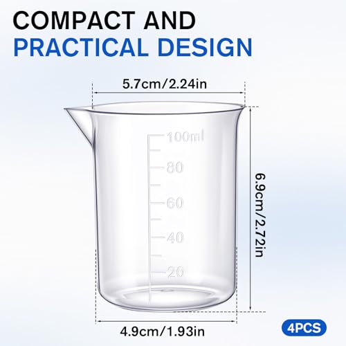 Set de 4 vasos medidores plásticos transparentes 100 ml miniatura 3