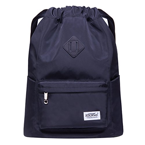 KAUKKO Neue Canvas Kordelzug Turnbeutel mit Innentasche Sack Schultasche Sportrucksack