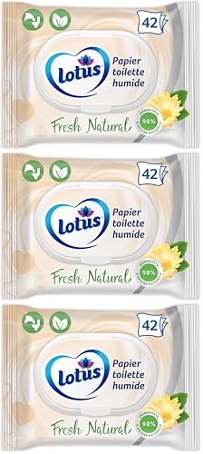 Lotus Papier Toilette Humide Fresh Natural - Sans colorant, ni parfum - Fibres FSC 100% d’origine naturelle - 42 unités (Lot de 3)