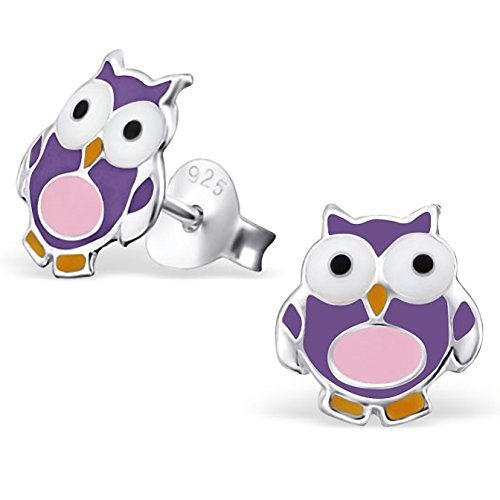 JAYARE Ohrringe Mädchen Eulen 925 Sterling Silber violett-lila Kinder Ohrstecker Cover