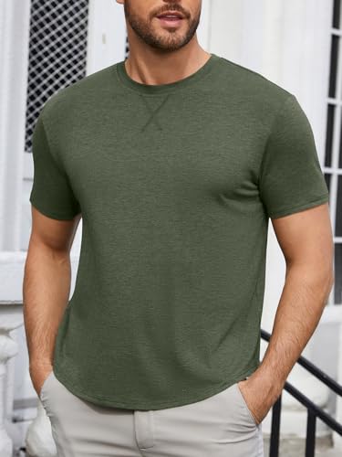 Image of UNCLECAT Mens T-Shirts Short Sleeve Crew Neck T Shirt Casual Summer Classic Basic Tee Shirt Army Green