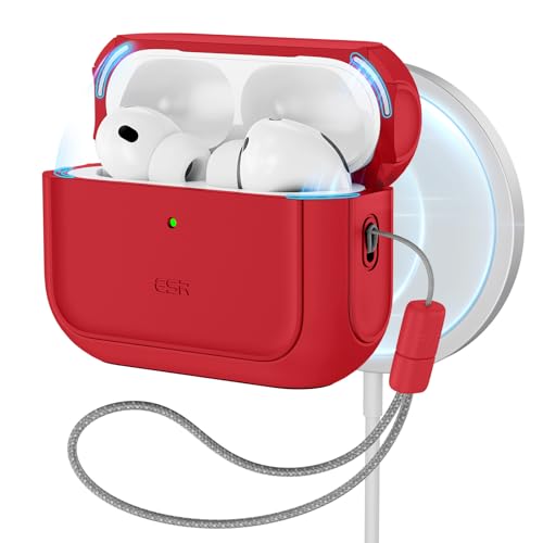 ESR Funda para AirPods Pro 3, Compatible AirPods Pro de 3.ª generación (2025), Compatible con MagSafe, Protección Total contra Caídas, Cordón, Rojo
