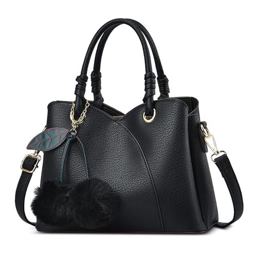 Sac à main élégant en cuir PU avec pompon amovible et poches