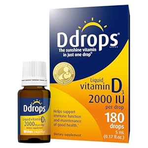 Ddrops Adults 2000IU 180 Drops – Liquid Vitamin D3 Supplement, Supporting Strong Bones & Immune System