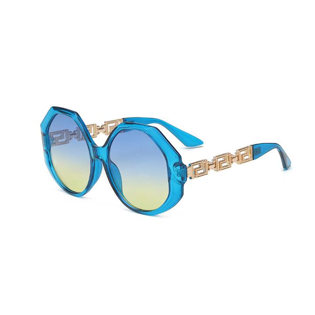 Irregular Square Personality Sunglasses Female Metal Lattice Legs Sunglasses Upper Blue Lower Yellow
