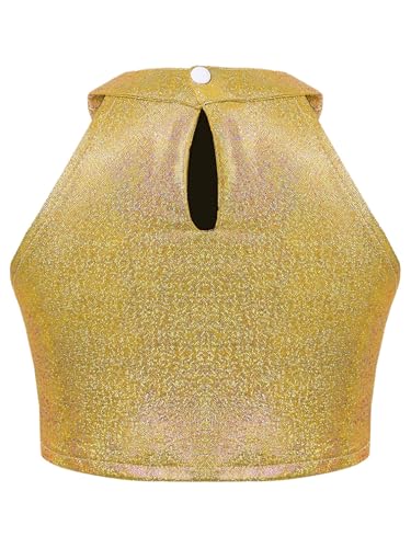 Girls Sparkle Hip Hop Dance Tank Top Metallic Sleeveless Halter Neck Tee Vest for Kids Tumbling Top2