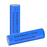 【2 Pcs】 Ni-MH 3.7 Battery Rechargeable, NiMH 18650 3500 mAh Flat Top Rechargeable Batteries for LED, Headlamp, Remote Control, Mini Fans, etc, Size: 18 * 65mm/0.7 * 2.55inch