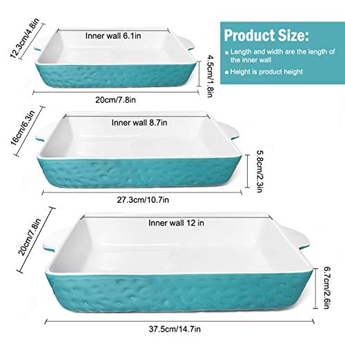 Gonioa 3 Pack Ceramic Bakeware Set,Ceramic Glaze Baking Dish Set,Rectangular Baking Pan for Cooking, Kitchen,Cake Dinner, Banquet and Daily,Wrapping Upgrade(Aquamarine Color)