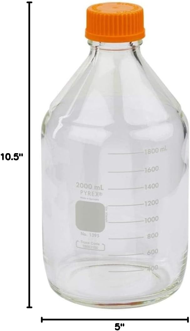 Pyrex 2L Round Media Storage Bottles, with GL45 Screw Cap, 10/cs
