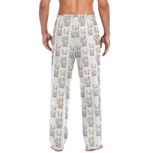 Mens Pajama Pants Cute Rabbit Reading Newspaper Soft Lounge Sleep Pj Bottoms with Drawstring Pockets3